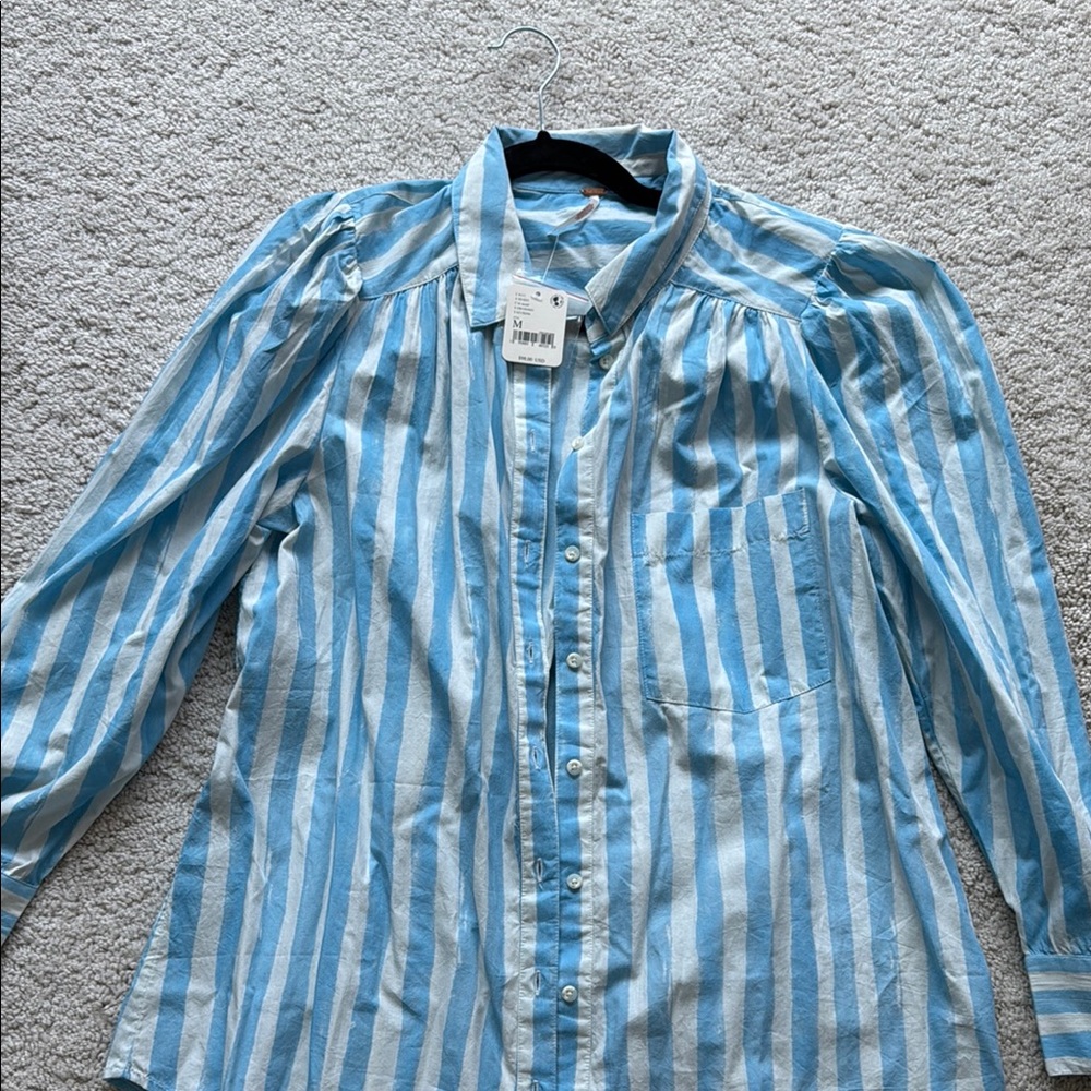 FREE PEOPLE Blue and White Striped Shirt - NWT